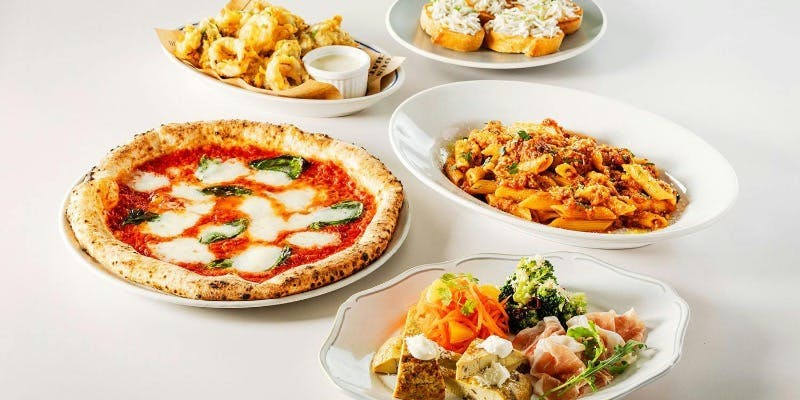 （カジュアルコース）人気No.1！マルゲリータ、プロシュート含む前菜4種盛り等～全5皿8品＋2時間飲み放題