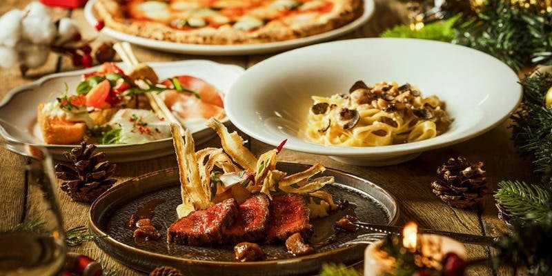 【Xmas2025】黒毛和牛グリル、マルゲリータ、黒トリュフのパスタ等＋乾杯スパークリング（12/20～12/25）