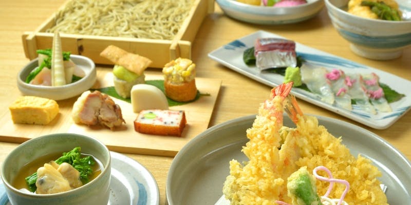 【艶】産直鮮魚の造りと揚げたて天ぷらと蕎麦御膳 全5品