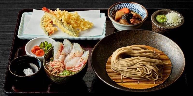 鯛の漬け丼と天麩羅そばセット