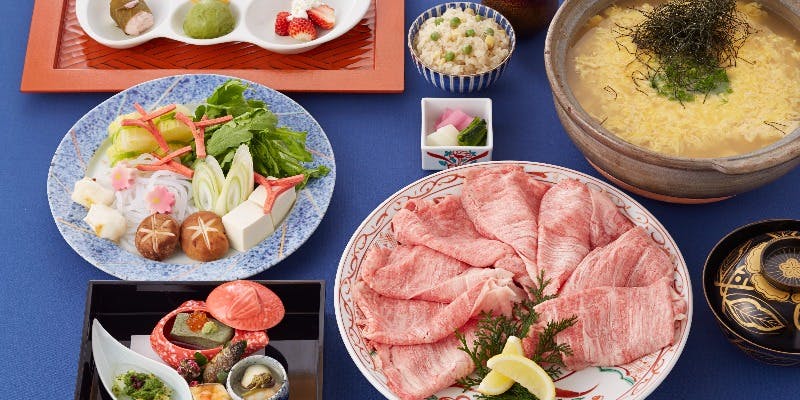 【神戸牛しゃぶしゃぶ 六甲】前菜、特上ロース肉、赤出し、デザートなど
