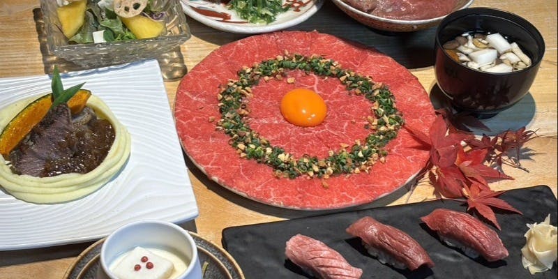 忘・新年会【カジュアルコース】牛肉寿司、プラチナユッケ、絶品すき焼き牛丼を堪能