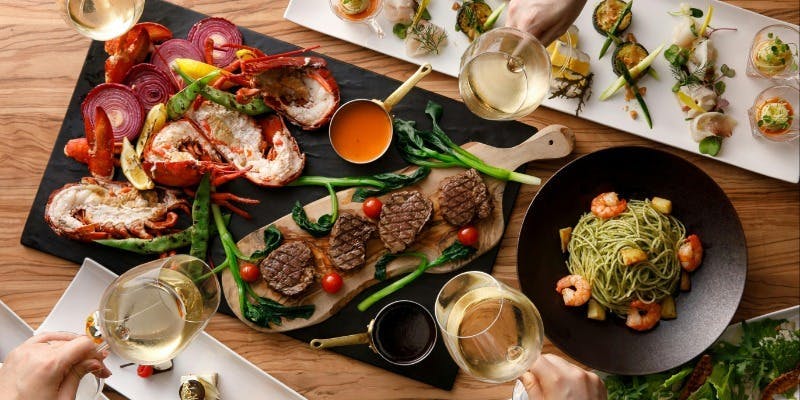 【4名様～】サラダ・前菜・パスタ・メイン・デザート 全5品＋フリーフロー