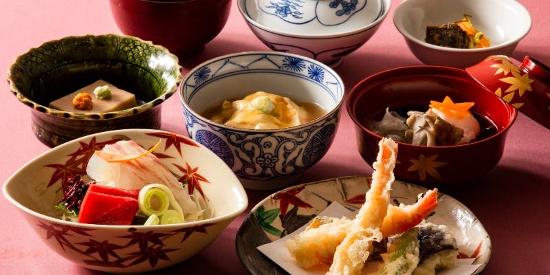 【葵‐あおい‐】つる家自慢の天ぷらや鮮魚のお造りなど7品＋1ドリンク（1～4名様まで）