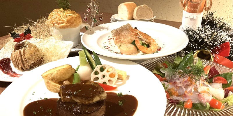 【Xmas2024】お魚とお肉のWメイン、クリスマスデザートなど全5品