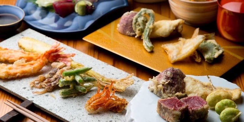 【贅沢コース】あわび含む高級食材など天ぷら12種、造里、デザートなど