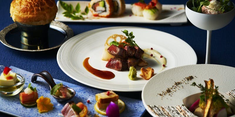 【和風フレンチ会席】前菜、魚＆牛ロースステーキ、彩りちらし寿司など＋1ドリンク