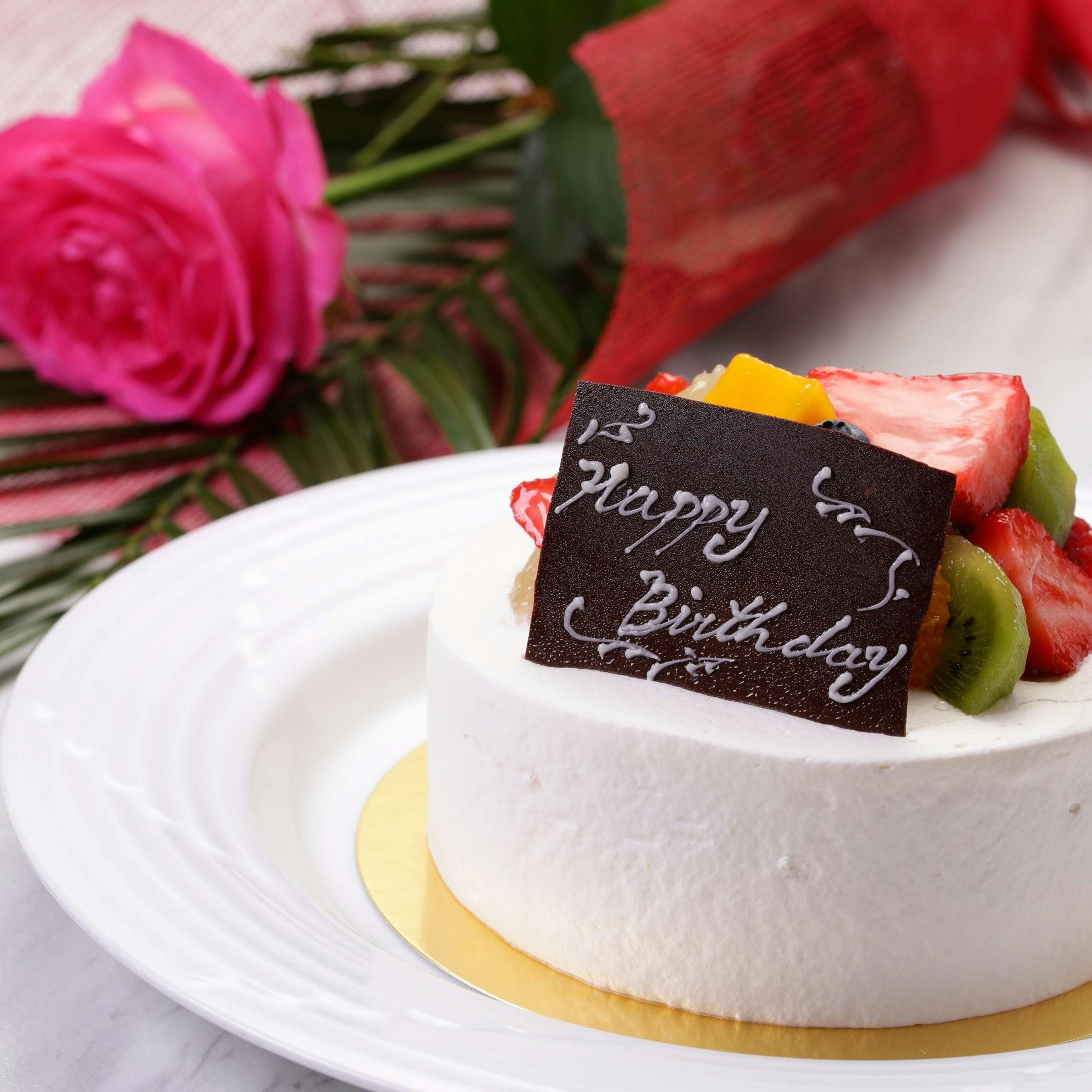 【アニバーサリーケーキ】お祝い用4号ケーキ・一輪花のセット