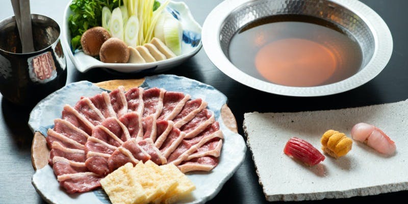 河内鴨鍋と寿司コース