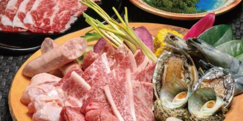 【Dinner BBQ】Shidakaji シダカジ（和牛ロース、あぐー豚、アワビ、サザエなど）