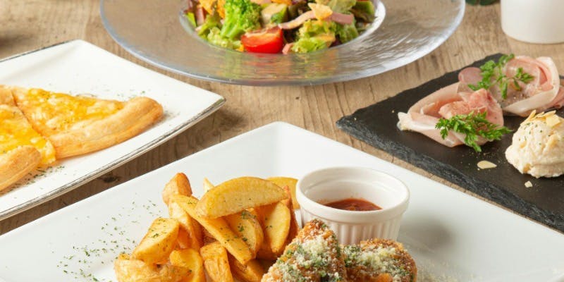 【お得な月～木限定プラン】ピッツァやカジキのコートレッタを含む6品RACLERシェフコース＋2時間飲み放題