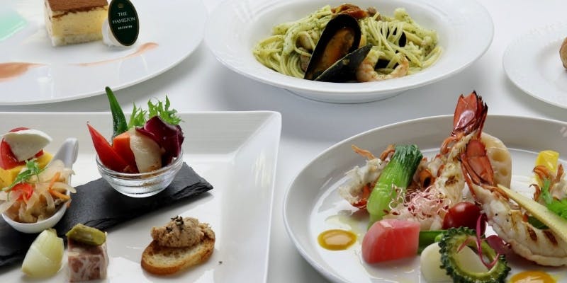 【オマール海老コース】前菜、3種類から選べるパスタ、オマール海老のグリル、デザートなど全4品