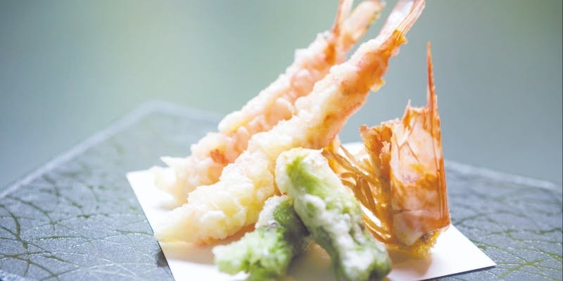 【天ぷら】～響コース～ 前菜、旬のお造り5種、車海老など約13種の天ぷらを含む全6品＋1ドリンク