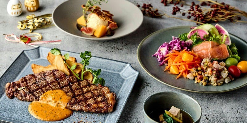 【ニューイヤーディナー】2種類の国産牛から選べるステーキセット全4品（12/31～1/2・夜）