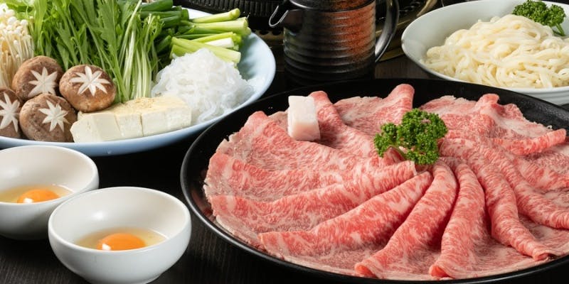 【すき焼きコース】3種類のお肉から選択＋”国産牛ロース”のすき焼き