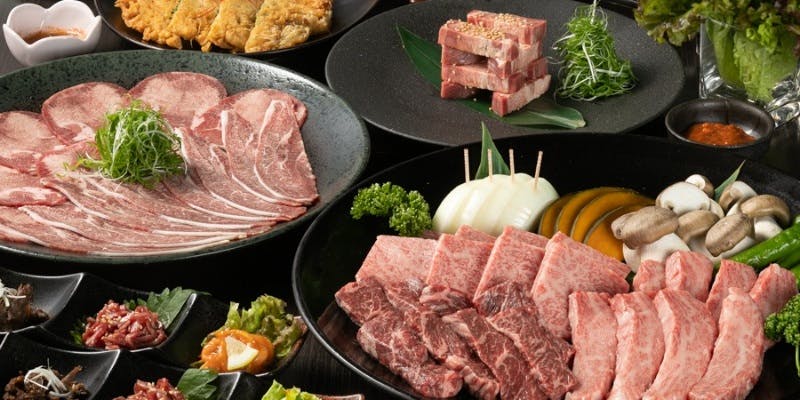 【焼肉コース】3種類のお肉から選択＋「たちばなコース」国産牛のタン・ロース・カルビ・ハラミなど