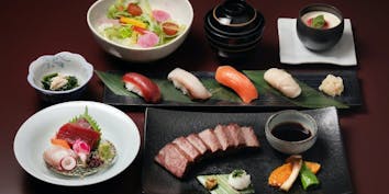 【国産牛ステーキ御膳】握り寿司4貫付き - 和食 むさし野／サンシャインシティプリンスホテル