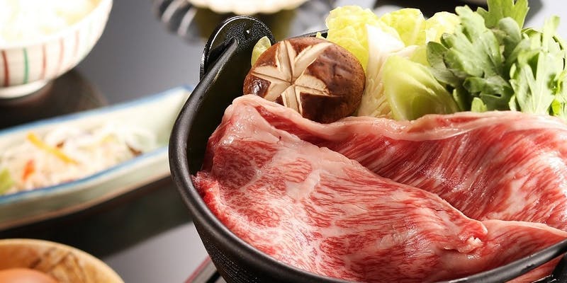 【神戸牛すき鍋膳】酢の物、ご飯、香の物、デザート