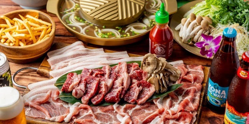 【鍋BBQプラン】OXテールスープしゃぶしゃぶ＆BBQが一緒に楽しめます＋180分飲み放題付