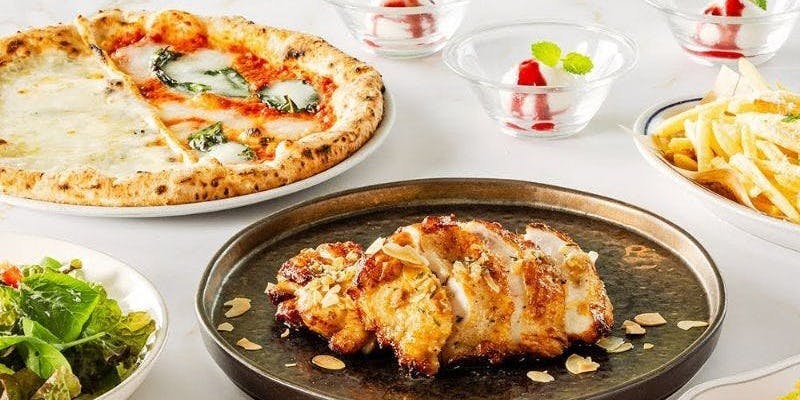 【サルヴァトーレコース】鶏もも肉ソテー、人気ピッツァ2種、パスタなど全11品＋2時間飲み放題