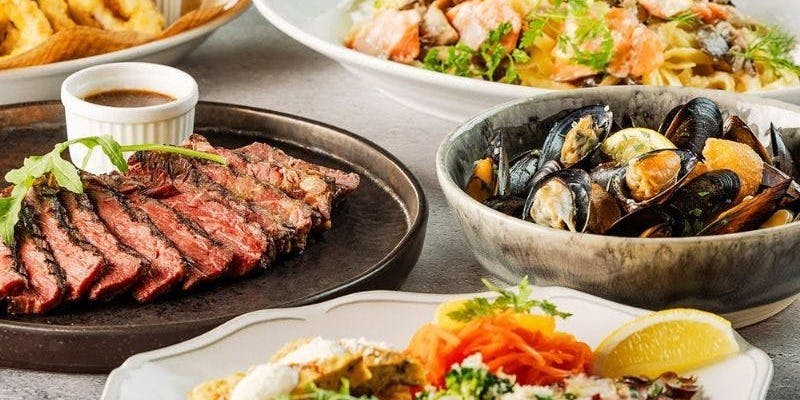 【プレミアムコース】牛赤身グリル、選べるピッツァ、サーモンパスタなど全12品＋2時間飲み放題