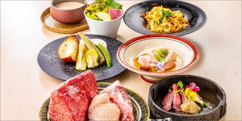 【meatコース】桜島鶏、糸島ポーク、和牛赤身、サーロインなど全10品