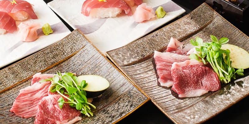 【寿司会席コース】神戸牛焼きしゃぶ、お寿司、天ぷら等＋2時間ソフトドリンク飲み放題付き