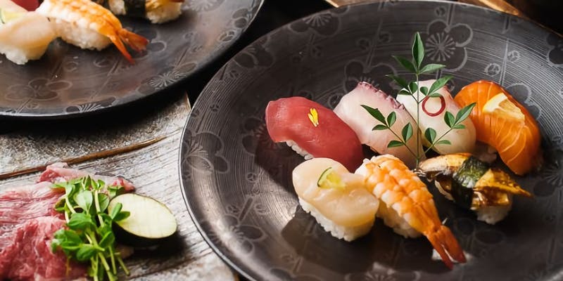 【寿司会席コース】神戸牛焼きしゃぶ、お寿司、天ぷら等＋乾杯スパークリングor獺祭＋2時間飲み放題付き