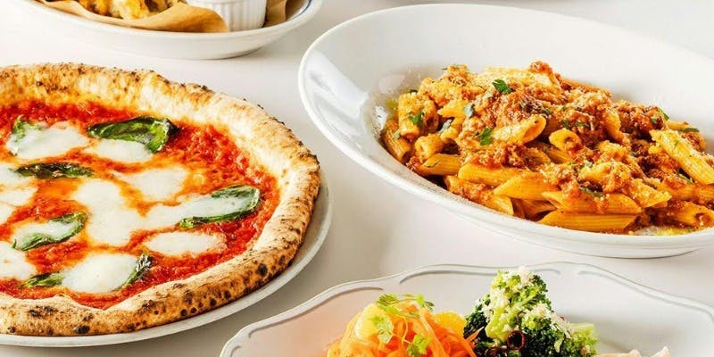 【カジュアルコース】人気No.1ピッツァ、前菜4種盛、フリット、パスタ等5皿8品