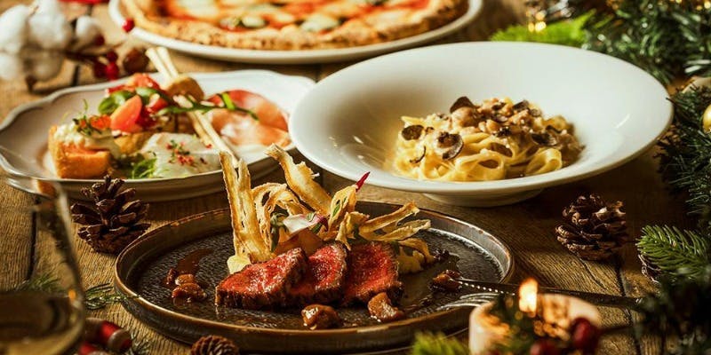 【Xmas2025】黒毛和牛グリル、マルゲリータ、黒トリュフのパスタ等＋乾杯スパークリング（12/20～12/25）