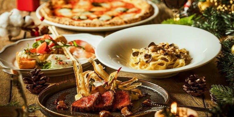 【Xmas2025】黒毛和牛グリル、マルゲリータ、黒トリュフのパスタ等＋乾杯スパークリング（12/20～12/25）