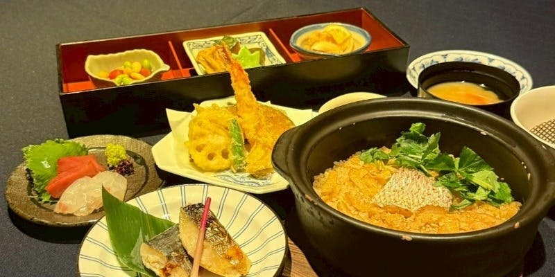 ランチ予約限定【おばんざい、お魚の西京焼きと鯛とみつばの羽釜ごはんのコース】