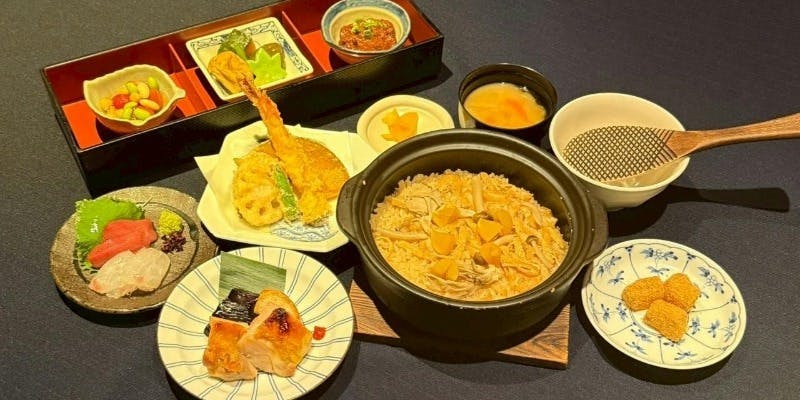 ランチ予約限定【おばんざい、塩鶏の柚子胡椒焼きと季節の羽釜ごはんのコース】