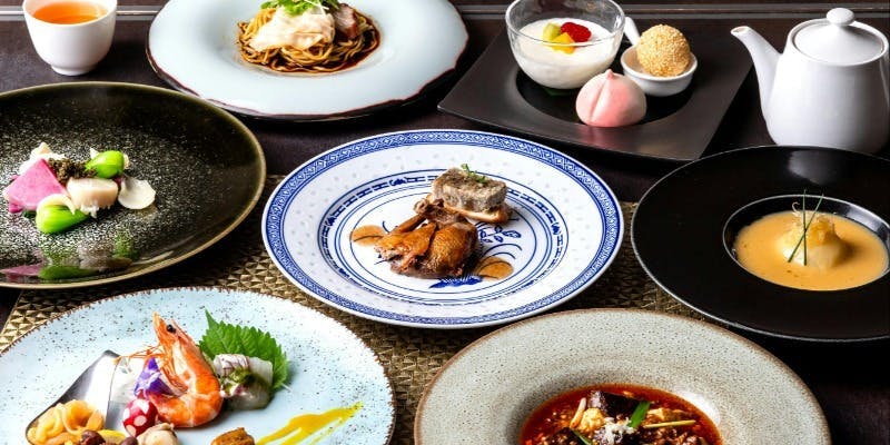 【龍泉コース】～蕪と雲丹のフカヒレスープ～、～和牛の角切り～麻婆豆腐仕立て～、海老ワンタン麺等全7品