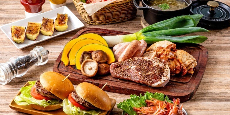 【冬のソラミドBBQコース】お肉3種/ハンバーガー/全10品＋2.5時間ソフトドリンク飲み放題