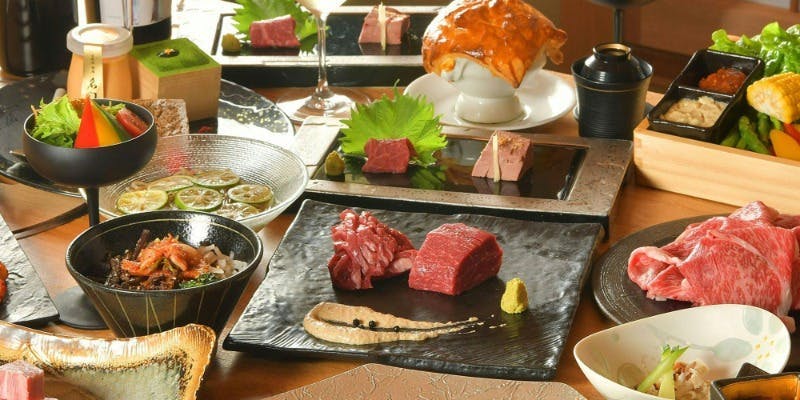 【赤身肉コース】焼肉7種、刺身2種、選べる塊肉＆しゃぶしゃぶ＆デザートなど全12品