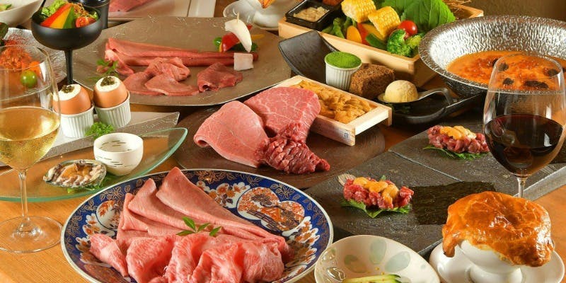【極コース】焼肉、特選シャトーブリアン含む選べる特上塊肉、雲丹トリュフ鍋など全13品
