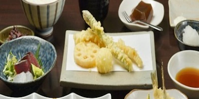 【上天ぷらコース】前菜、お造り、天ぷら10種など全7品＋1ドリンク