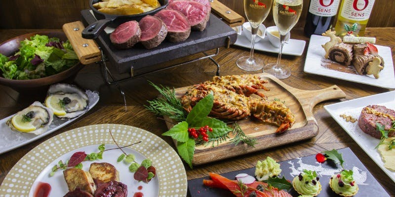 【Xmas2025】プレミアムディナー/国産牛ヒレ×生牡蠣×鮑など豪華全9品＋乾杯シャンパン（12/24・25）