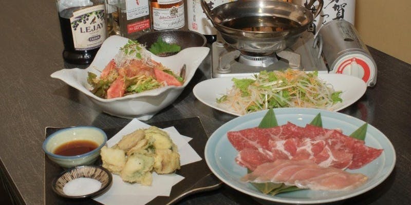 ＜肉しゃぶコース 飲み放題＞熊本天草3種の肉しゃぶ（黒牛,豚,天草大王）天婦羅など全5品（リクエスト）