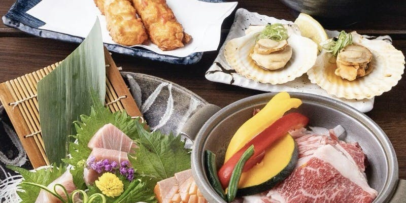 120分飲み放題付6000円税込　誉（ほまれ）コース 全8品 忘新年会歓送迎会女子会個室宴会接待