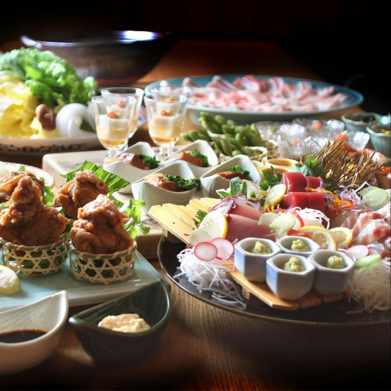 和食 うおまん 都ホテル 京都八条 大皿鍋宴会 竹 大皿造り盛合せ 豚しゃぶしゃぶor豆乳鍋など全6品 2時間飲み放題 ランチ プラン メニュー 一休 Comレストラン