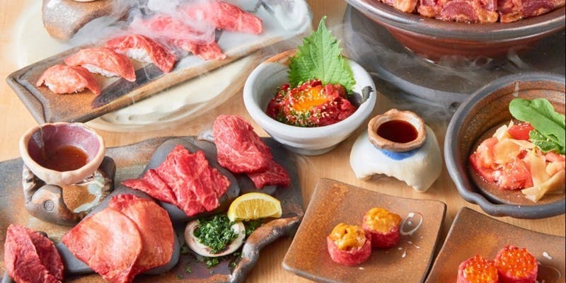 【肉寿司とA5和牛などの焼肉を堪能できるコース全22品】【忘年会・新年会】＋日本酒含む飲み放題