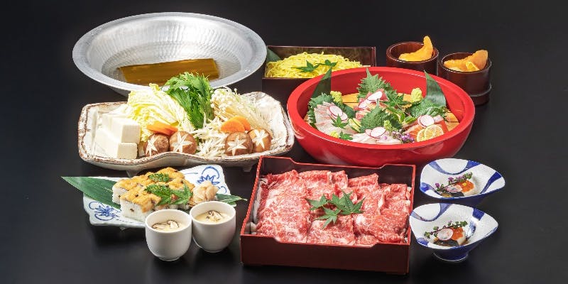 【牛しゃぶ会席・90分フリーフロー付】造里4種、牛しゃぶなど全6品（リクエスト・貸切）