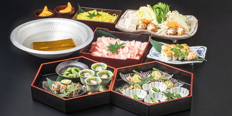 【豚しゃぶ会席・90分フリーフロー付】前菜5種、豚バラ・ロースなど全5品（リクエスト予約・貸切）