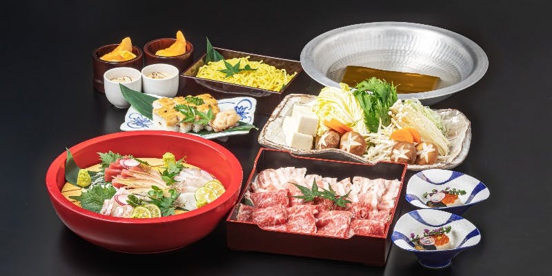 【牛・豚しゃぶ会席・90分フリーフロー付】造里、豚バラ・ロース・牛しゃぶなど全6品（リクエスト・貸切）
