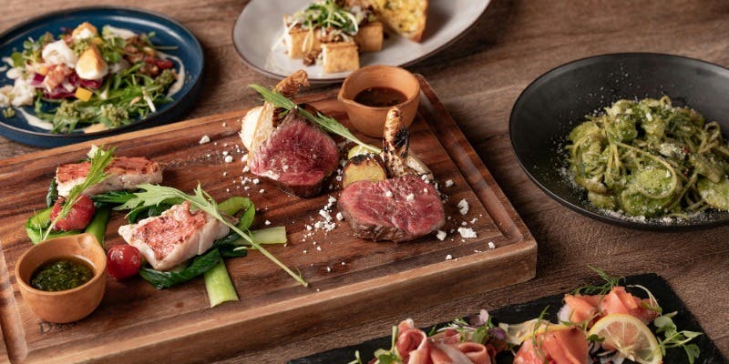 【贅沢薪火パーティープラン】肉と魚のWメインや旬食材等全8品＋生ビールやワイン等180分飲み放題