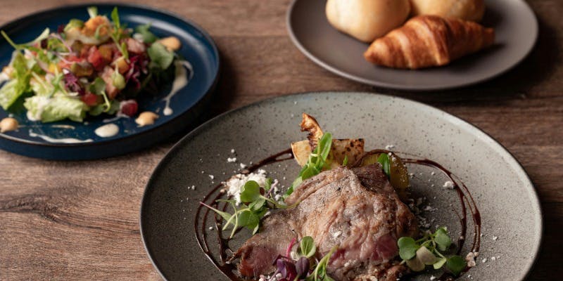 【ダブルメインコース】魚・肉のWメインのなど全5品＋パン・ドリンクブッフェ（土日祝）