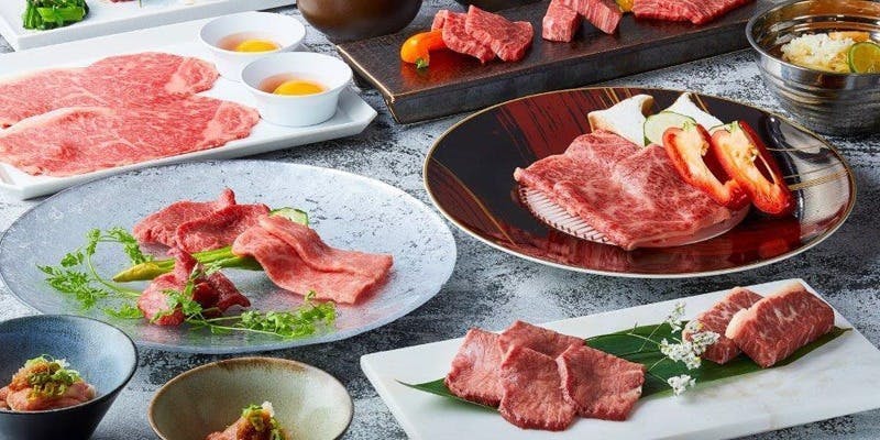 【新】タンとハラミと希少部位を巡るコース（ロースの焼きすきやデザートが付いた全10品のコース）