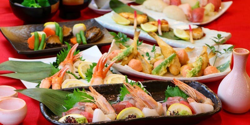 【千寿コース】特選お造り七種×ぶり照り焼き×握り寿司3種　個別盛＋2H飲み放題付き